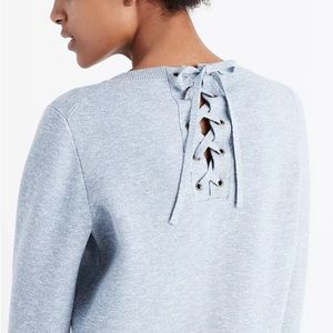 Madewell Laced-Back Pullover Sweater in Light Gray Sz XS